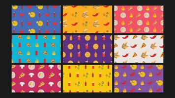 Pixelated pizza slice background Set vector