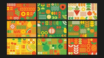 Playful fruit icon background Set vector