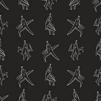 Seamless Pattern of Dancing Banana Characters in Black and White Doodle Style vector