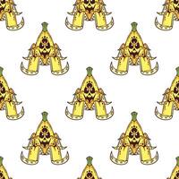 A repeating pattern of a cartoon evil banana on a white background vector