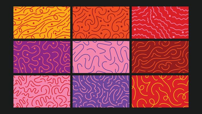 Colorful abstract squiggle lines background Set