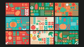 Colorful patterns of fruits and vegetables vector