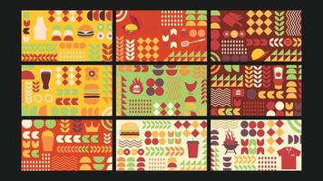 Colorful food-themed graphic patterns vector