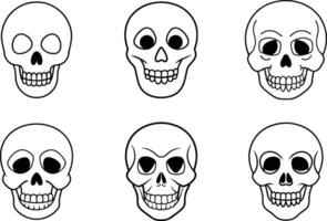 Hand-Drawn Skull Faces Line Art Set for Halloween and Anatomy Design vector