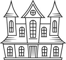 Haunted Mansion Line Art Illustration with Gothic Architecture Elements vector