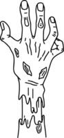 Rotting Zombie Hand Line Art - Horror Illustration for Spooky Designs vector