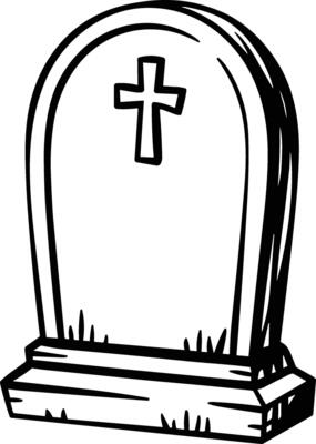Gravestone Line Art Illustration with Cross for Halloween or Memorial Designs