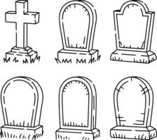 Set of Hand Drawn Tombstone Line Art Illustrations for Halloween and Graveyard Themes vector