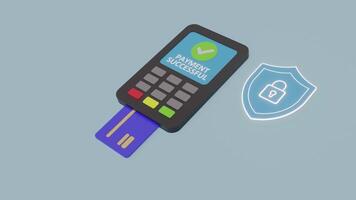 Secure Payment Transaction Credit Card Inserted with Success Confirmation and Shield Icon video