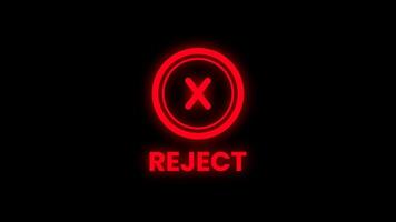 Red rejection icon with a bold X and text on a transparent background. Perfect for error alerts, warning messages. Alpha channel video