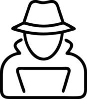 Mysterious anonymous person in hat and coat outline icon vector