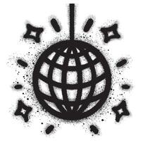 Shiny disco ball with graffiti style with black spray paint. Music, parties, festivals, dance clab. Retro music poster. vector