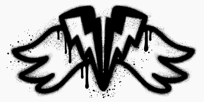 lightning with wings in graffiti style with black spray paint.