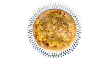 beef onion pizza in plate with white background video