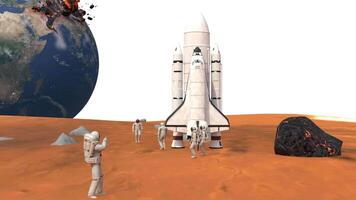 astronauts are walking around spacecraft on mars video