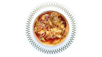 beef onion pizza on white background video