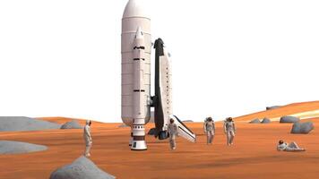 astronauts are walking around space shuttle on mars planet video