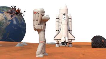 astronauts point out spacecraft on mars planet video