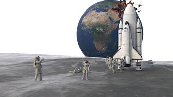 astronauts are walking around spacecraft on moon planet video