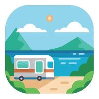 Sea view from the window of a caravan. Motorhome life. Recreational vehicle. Sticker vector