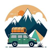 Overlanding Adventure. Truck with Roof Top Tent and Ground Tent in Mountain Setting Sticker vector
