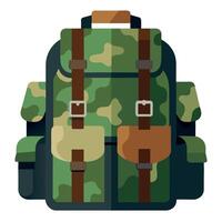 A large camouflage backpack with multiple compartments sits ready for adventure Sticker vector