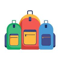 Three backpacks of different colors and sizes are lined up next to each other Sticker vector