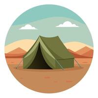 Military tent in an open field under a vast sky. evoking solitude and readiness Sticker vector