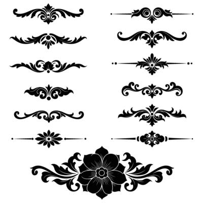 Black and White Floral Swirl Design Elements Set Decorative Flourishes Vintage Style Ornamental Patterns Collection
