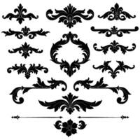 Collection of Black and White Baroque Style Ornamental Swirls Flourishes and Decorative Elements for Design vector