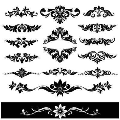 Black and White Floral Swirls and Flourishes Design Elements Set Elegant Decorative Ornaments Collection Vintage Style Page Decoration