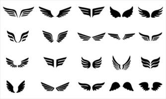 Black Wing Silhouette Icon Set . Collection of Abstract Bird Wing Designs on White Background vector