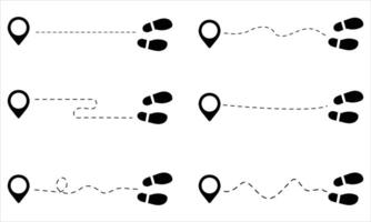 Footprints and Route Markers Set .Navigation and Journey Concept Icons on White Background vector