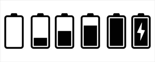 Battery Charge Status Icons . Empty to Full with Lightning Bolt on White Background vector