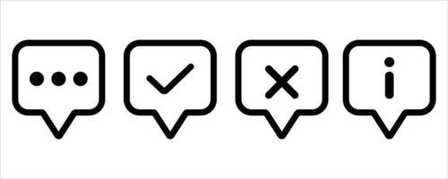 Speech Bubble Icons .Communication Symbols with Check, Cross, Info, and Typing Dots on White Background vector