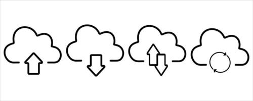 Cloud Computing Icon Set .Upload, Download, Sync, and Refresh Symbols on White Background vector