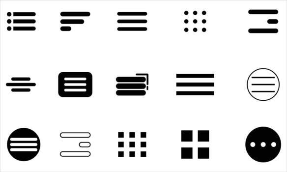 Minimalist User Interface Icons Set .Menu, Grid, and List UI Elements on White Background vector