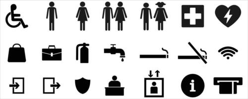 Icons Set for Public Services and Facilities . Restroom, Accessibility, Medical, and Information Symbols on White Background vector
