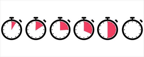 Stopwatch Icons Set . Five Time Interval Symbols in Red on White Background vector