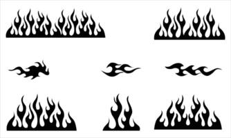 Black Flame Silhouette Collection . Set of Fire Icons on White Background vector