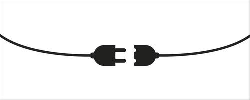 Disconnected Power Plug . Black Silhouette of Electrical Cable and Socket on White Background vector