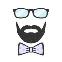 Glasses, beard and bow illustration with texture. Decoration for Father's Day. Man face. Design element for print, poster, banner, badge, sticker, t-shirt. vector