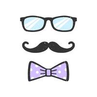 Glasses, moustache and bow illustration with texture. Decoration for Father's Day. Man face. Design element for print, poster, banner, badge, sticker, t-shirt. vector