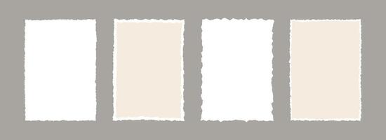 Torn paper frame backgrounds. Blank sheet wallpapers with jagged edges. Ripped grunge element bundle for poster, text box, banner, collage, sticker. Rectangle craft backdrops vector