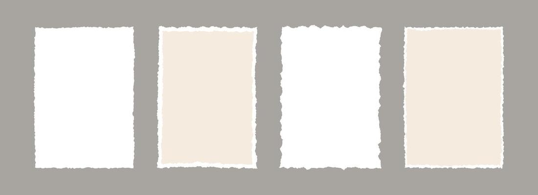 Torn paper frame backgrounds. Blank sheet wallpapers with jagged edges. Ripped grunge element bundle for poster, text box, banner, collage, sticker. Rectangle craft backdrops
