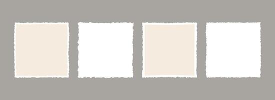 Torn paper frame backgrounds. Jagged edge paper sheet wallpapers. Beige and white ripped grunge element bundle for poster, text box, banner, collage, sticker. Blank square craft backdrops vector