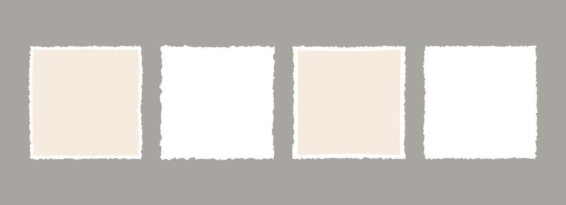 Torn paper frame backgrounds. Jagged edge paper sheet wallpapers. Beige and white ripped grunge element bundle for poster, text box, banner, collage, sticker. Blank square craft backdrops