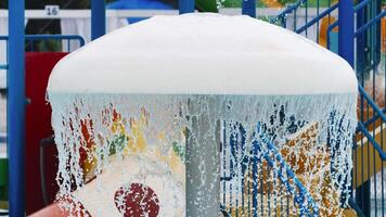 Children pool area with a mushroom shaped fountain. video