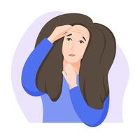 Woman found first wrinkles, worry about getting old, dissatisfaction with oneself, appearance-related social pressure and ageism issue, flat style. vector