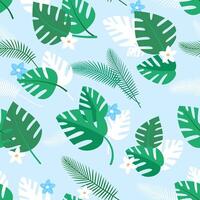 Tropical leaf pattern with flowers vector